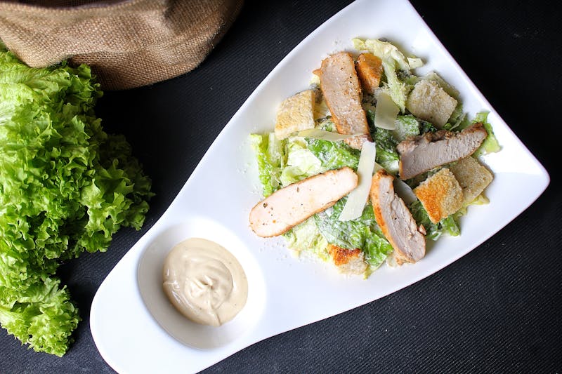 Classic Caesar salad with homemade dressing and croutons